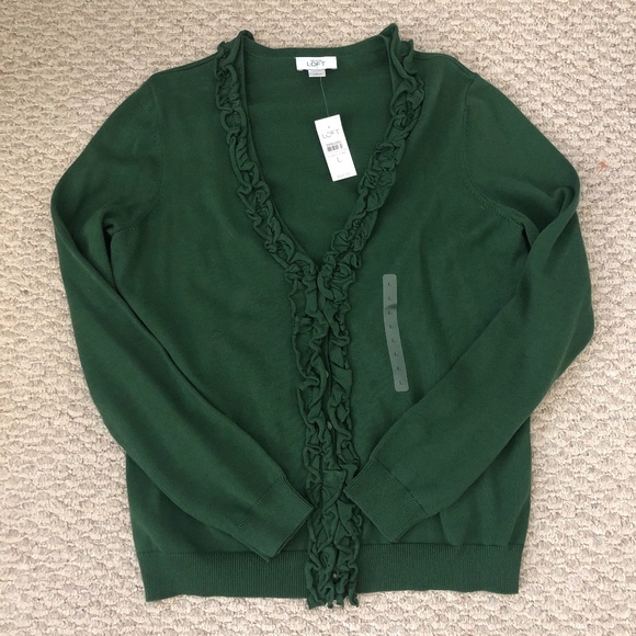 LOFT Sweaters - Ann Taylor Loft Womens Green Ruffle Cardigan